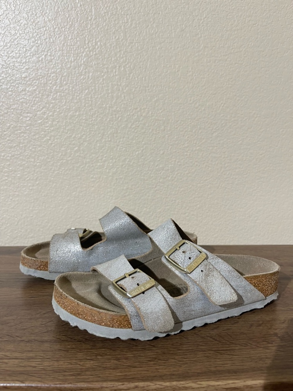 Birkenstock Metallic Silver Double-Band Buckle Sandals